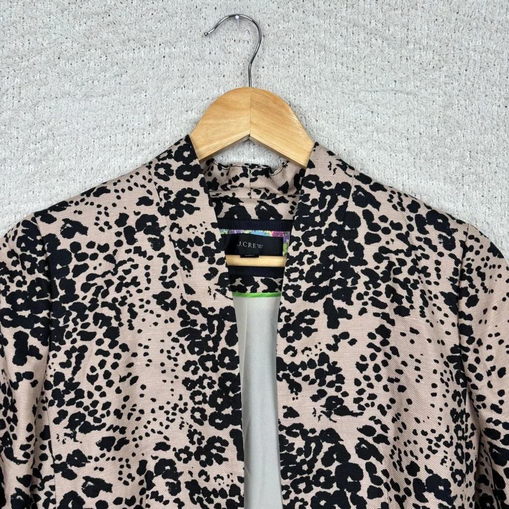 J. Crew Blazer Womens 0‎ Ashen Black Leopard Print Going Out Blazer Linen Blend